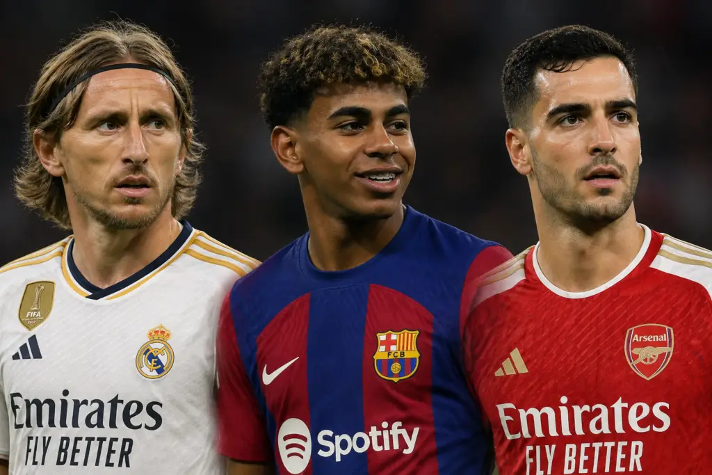 Luka Modrić, Lamine Yamal and Mikel Merino