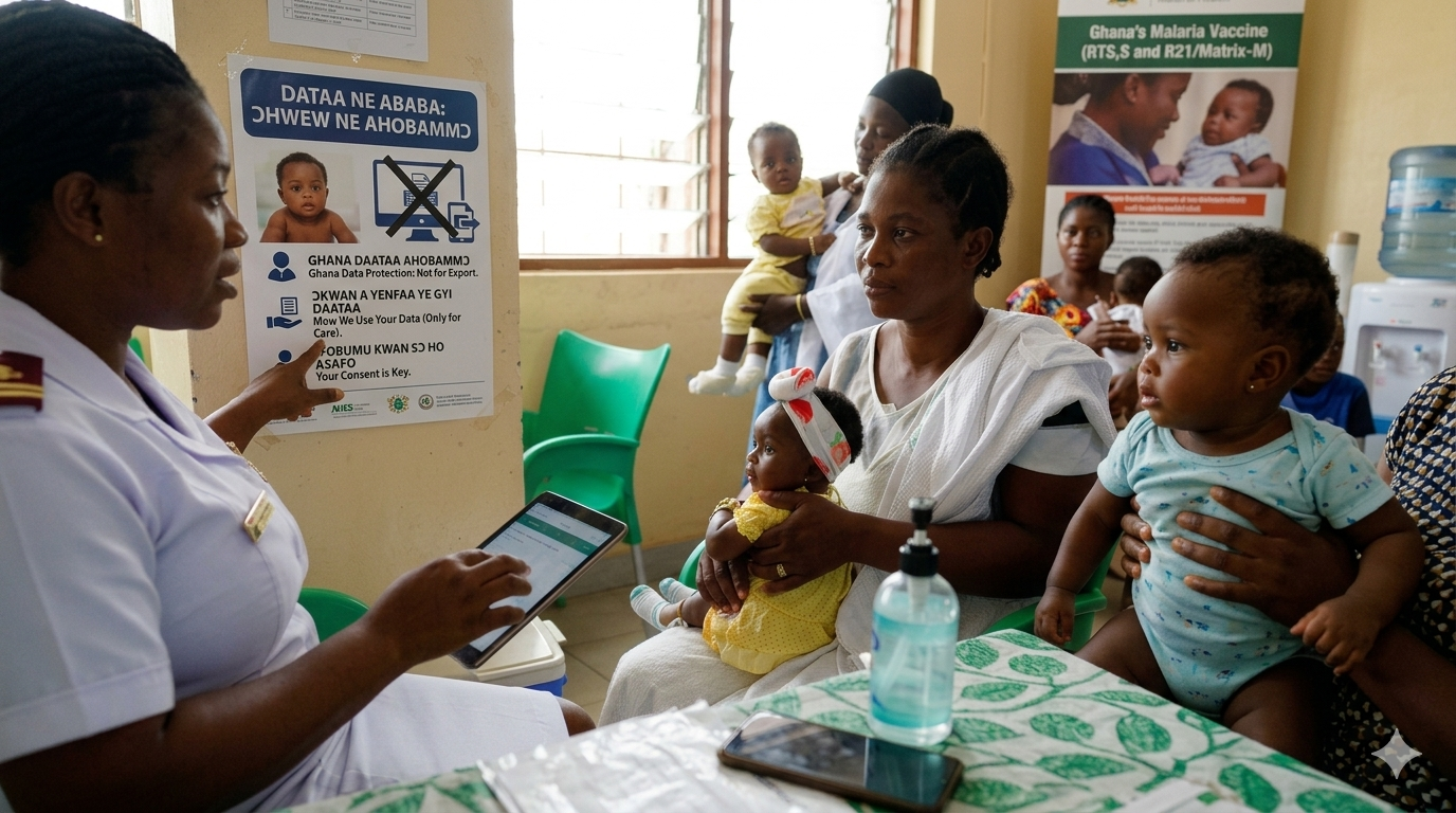 Infant receiving malaria vaccine at a health facility in Ghana amid US aid deal dispute