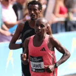 Sabastian Sawe running marathon race during record performance