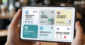 US government AI model testing with major AI apps on smartphone screen