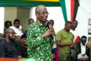 NDC Chairman Johnson Asiedu Nketia speaking during a constituency tour in Ghana.