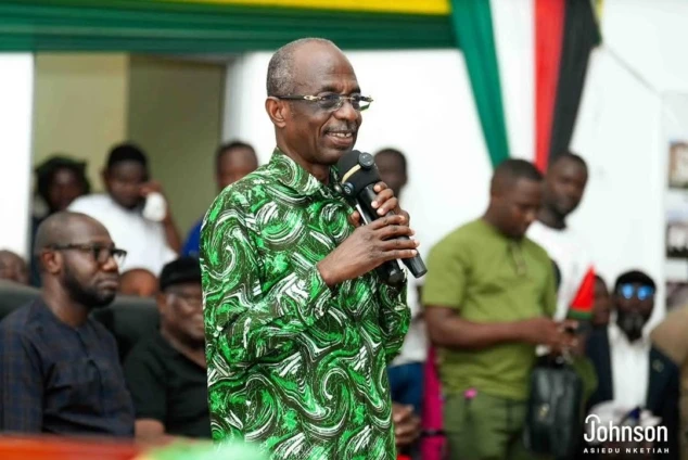 NDC Chairman Johnson Asiedu Nketia speaking during a constituency tour in Ghana.