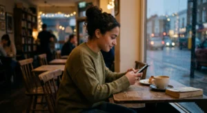 social media loneliness person using smartphone alone indoors