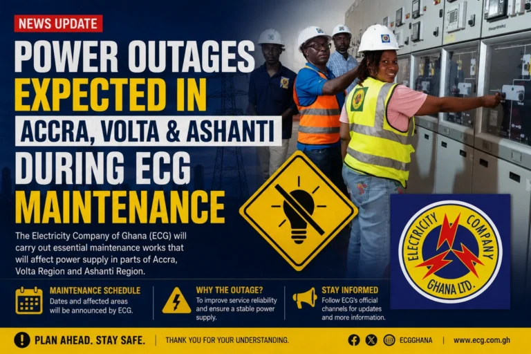 ECG engineers working on electrical control systems during maintenance operations linked to planned power outages in Accra, Volta and Ashanti regions.