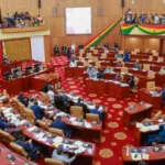 Members of Ghana's Parliament during proceedings in the parliamentary chamber in Accra.