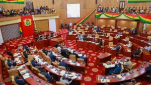 Members of Ghana's Parliament during proceedings in the parliamentary chamber in Accra.