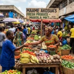 Ghana inflation slows as traders sell food at Accra market