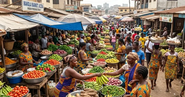 Accra market traders amid Ghana inflation decline