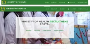 A screenshot shows the Ministry of Health recruitment portal d
