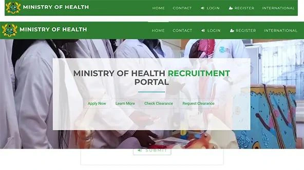 A screenshot shows the Ministry of Health recruitment portal d