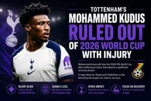 Ghana midfielder Mohammed Kudus to miss world cup through injury