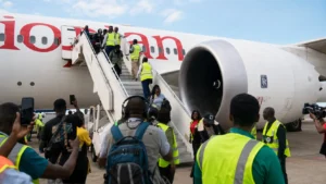 Evacuated Ghanaians arriving in Accra from South Africa after anti-immigration protests.