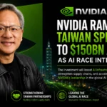Nvidia CEO Jensen Huang at a company event in Taipei during announcement of Taiwan investment expansion.