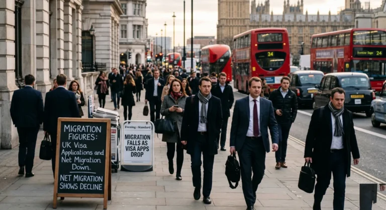 UK net migration falls as people move through London city centre