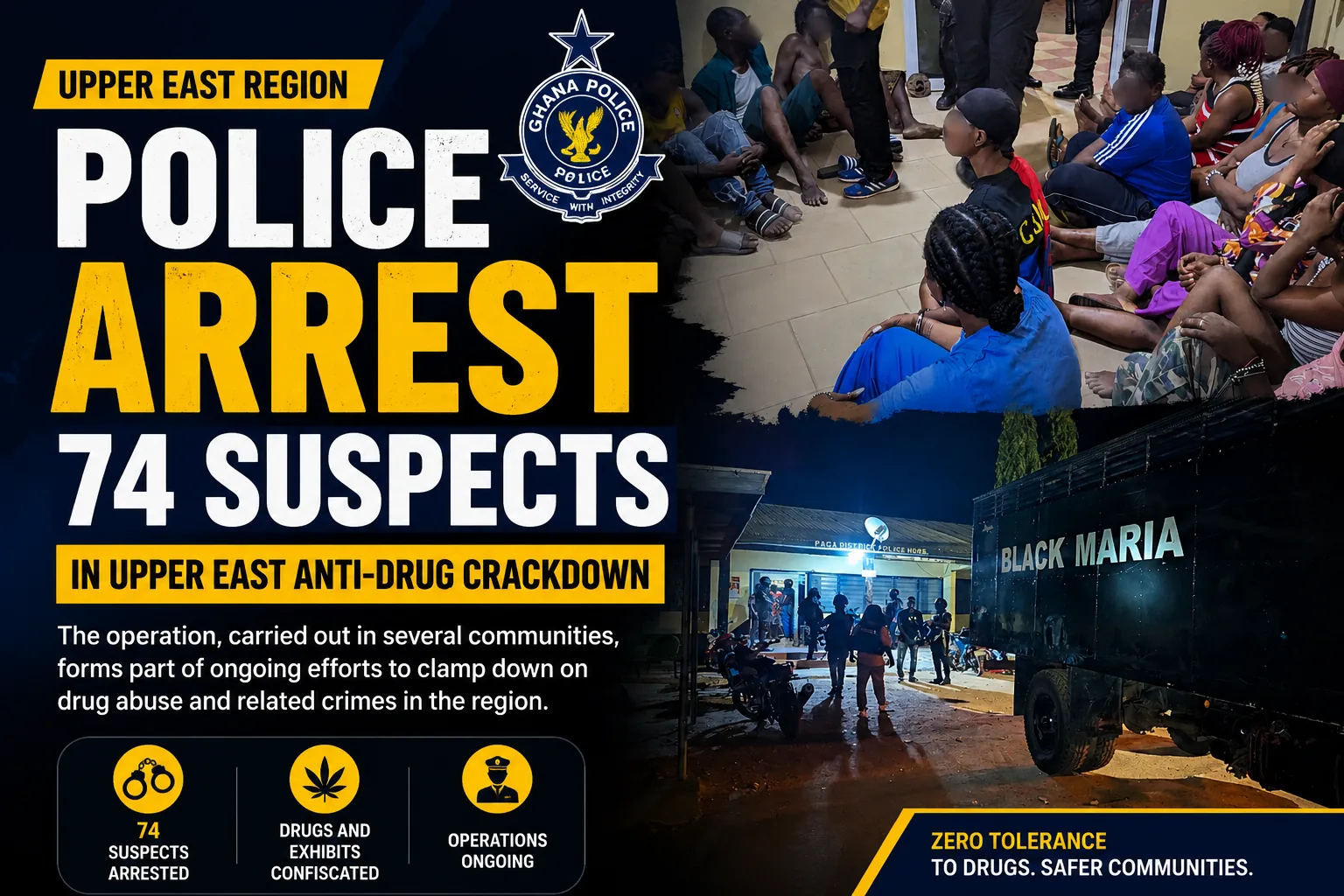 Police security operation in Ghana’s Upper East Region during anti-drug raids.