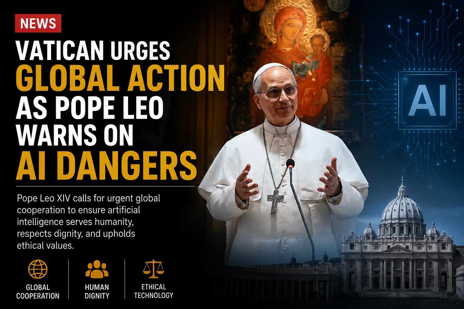 Pope Leo XIV speaking during the release of the Vatican’s artificial intelligence encyclical.