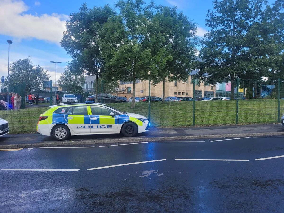 Police are at the Co-op Academy in Blackley, Manchester after three pupils were stabbed. Credit: ITV Granada