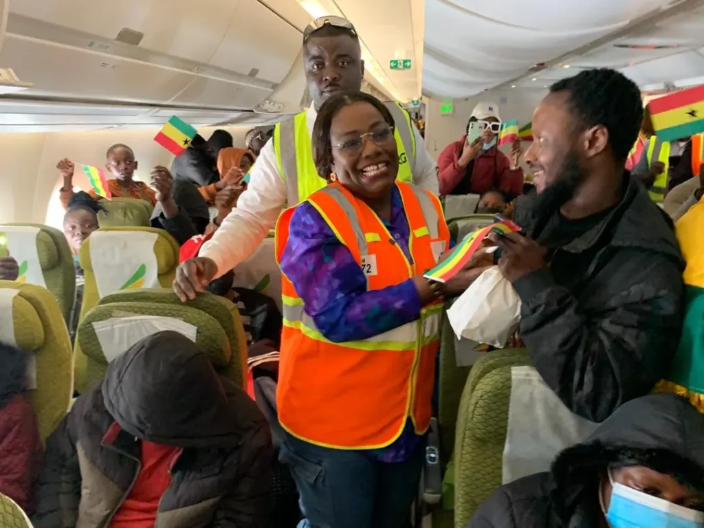 Government officials welcome Ghanaian returnees at Kotoka International Airport following the completion of the South Africa evacuation programme.