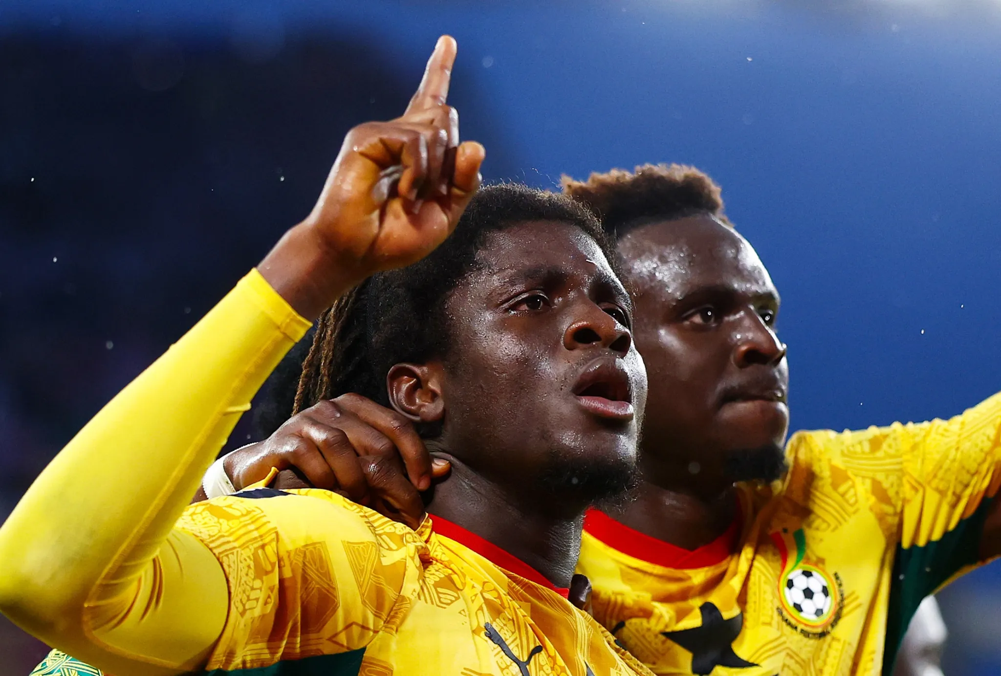 Ghana midfielder Caleb Yirenkyi celebrates after scoring a late winner against Panama at the 2026 FIFA World Cup.