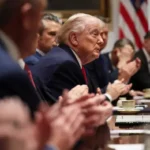US President Donald Trump during a White House meeting while discussions continue over a proposed agreement with Iran.