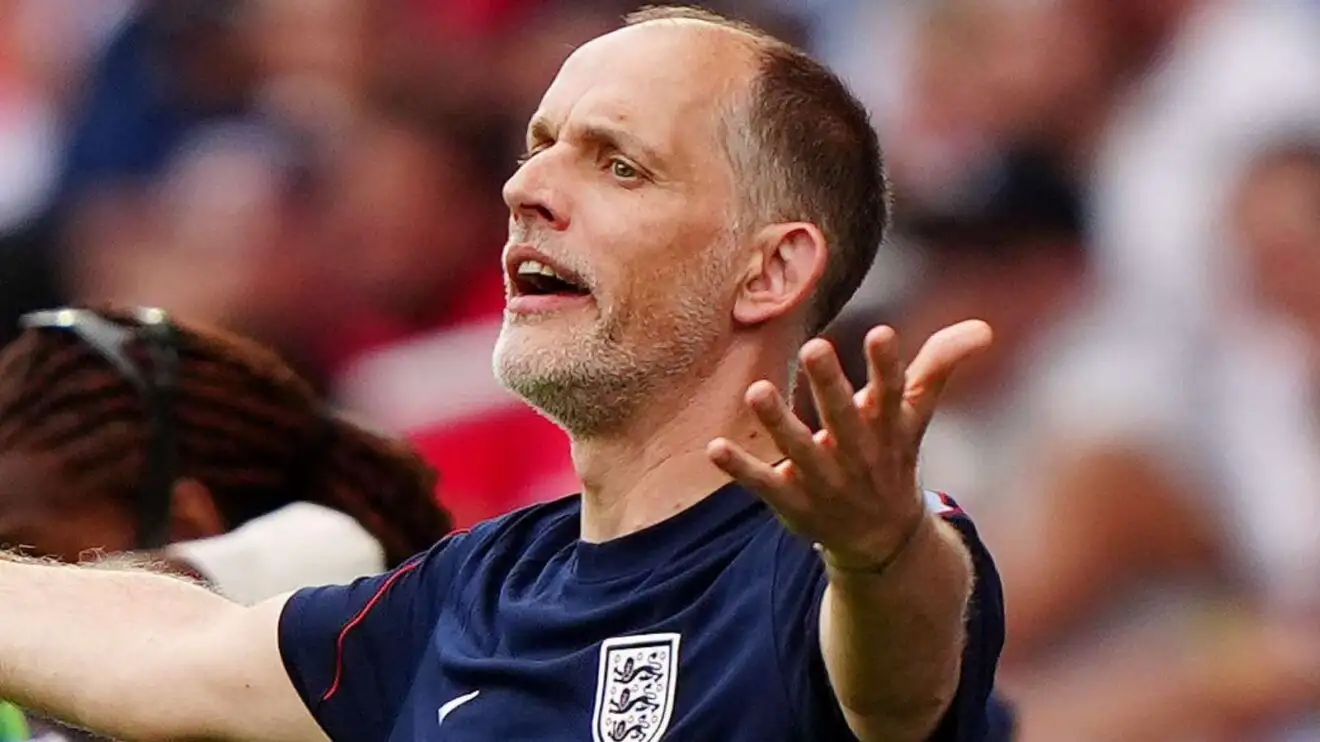 England manager Thomas Tuchel complains during a match