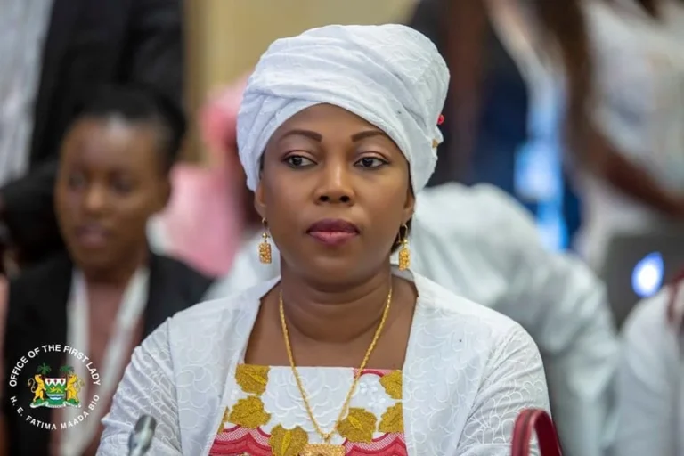 Sierra Leone First Lady Fatima Bio during a public appearance.