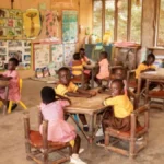 Children learning in a kindergarten classroom in Ghana.