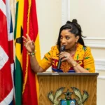 Ghana's UK High Commissioner Sabah Zita Benson speaking at a diaspora conference in London.