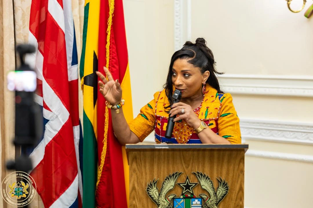 Ghana's UK High Commissioner Sabah Zita Benson speaking at a diaspora conference in London.