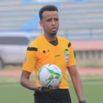Somali FIFA referee Omar Abdulkadir Artan during an international football match.