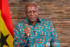 President John Dramani Mahama speaking during a public address after issuing a directive on private awards for public officials.