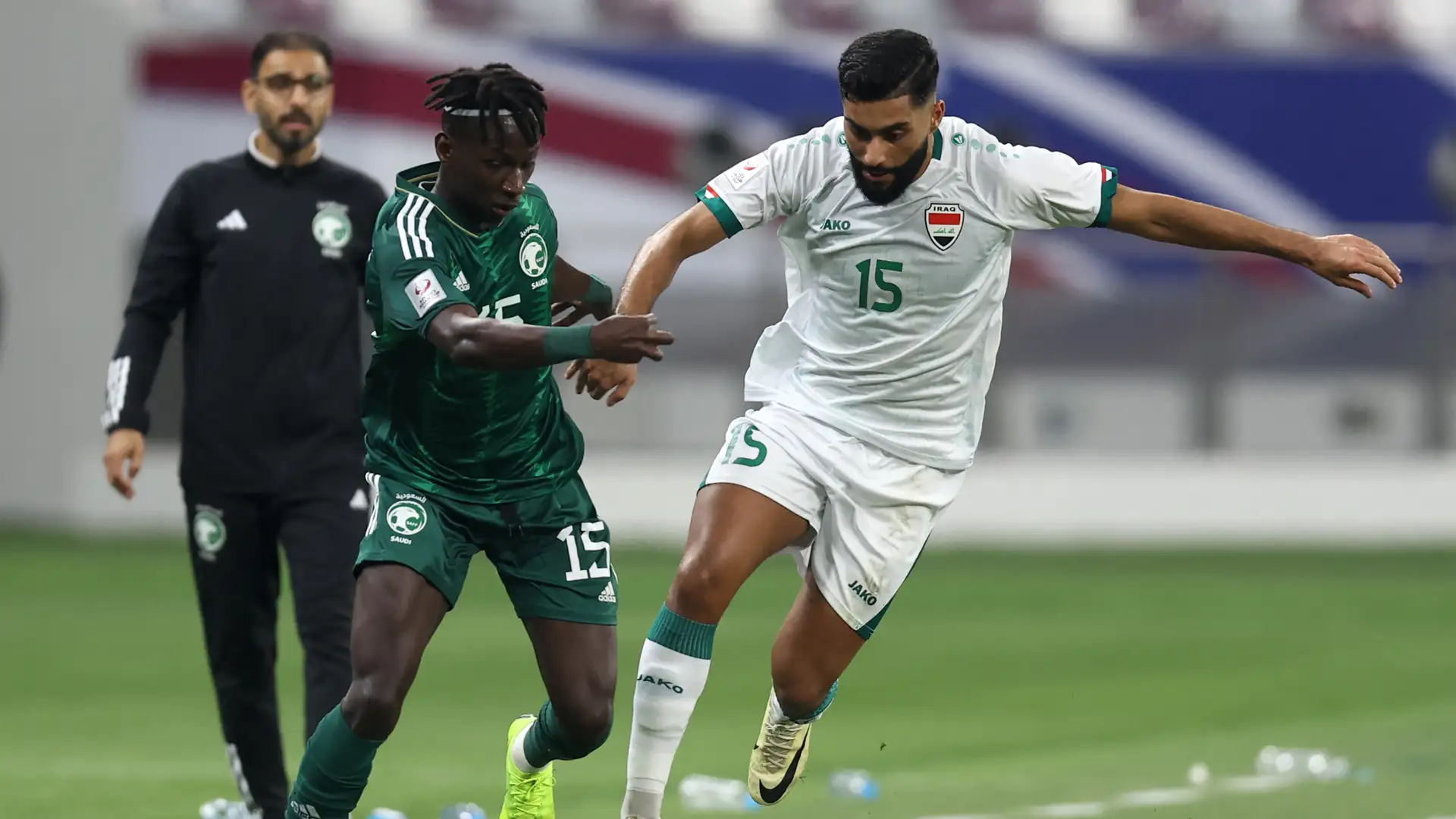 Saudi Arabia and Senegal players challenge for the ball during a World Cup warm-up match in Texas.