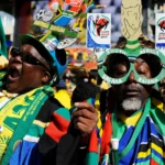 South African football supporters following Bafana Bafana's defeat to Mexico at the FIFA World Cup.