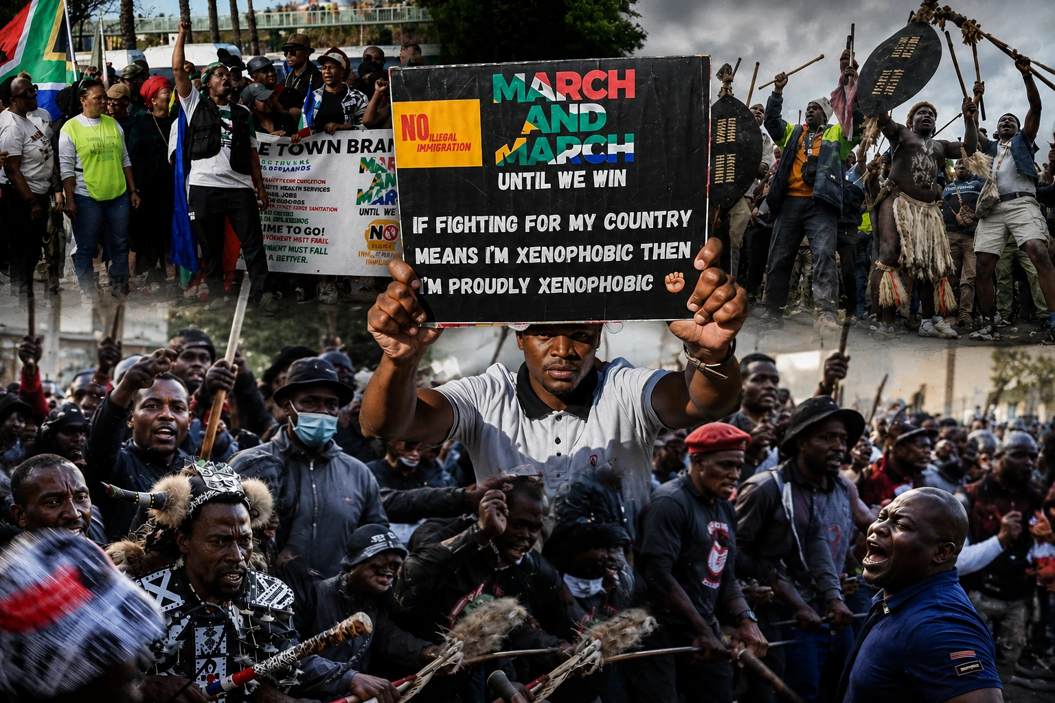 Protesters gather during a demonstration against illegal immigration policies in South Africa.