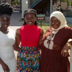 Franciska Arhinful, Jemimah Mensah and Fadila Issah after completing master's degrees at the University of Cambridge.