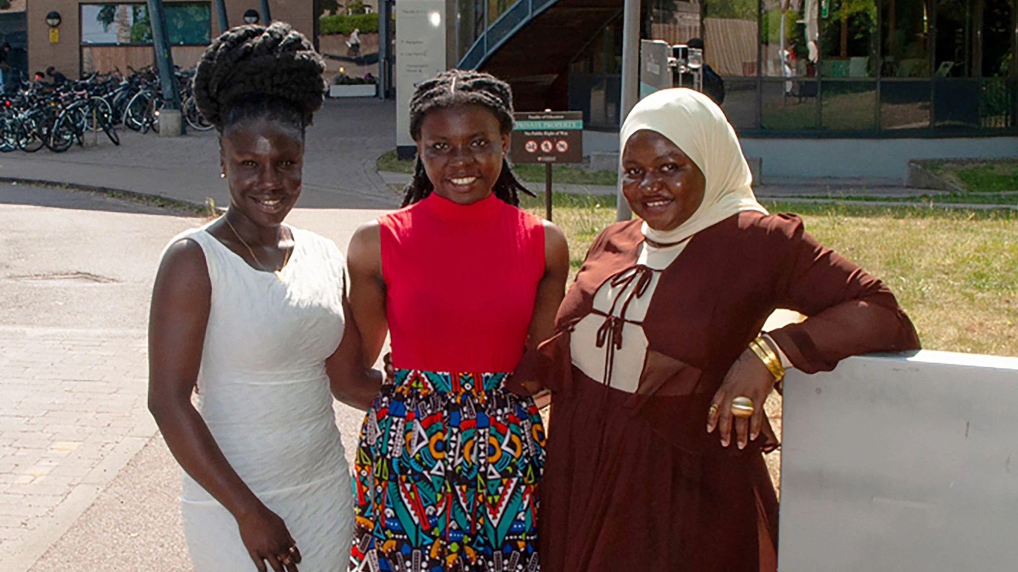 Franciska Arhinful, Jemimah Mensah and Fadila Issah after completing master's degrees at the University of Cambridge.