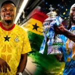 Asamoah Gyan says Antoine Semenyo celebrates with a trophy during the 2025-26 season.