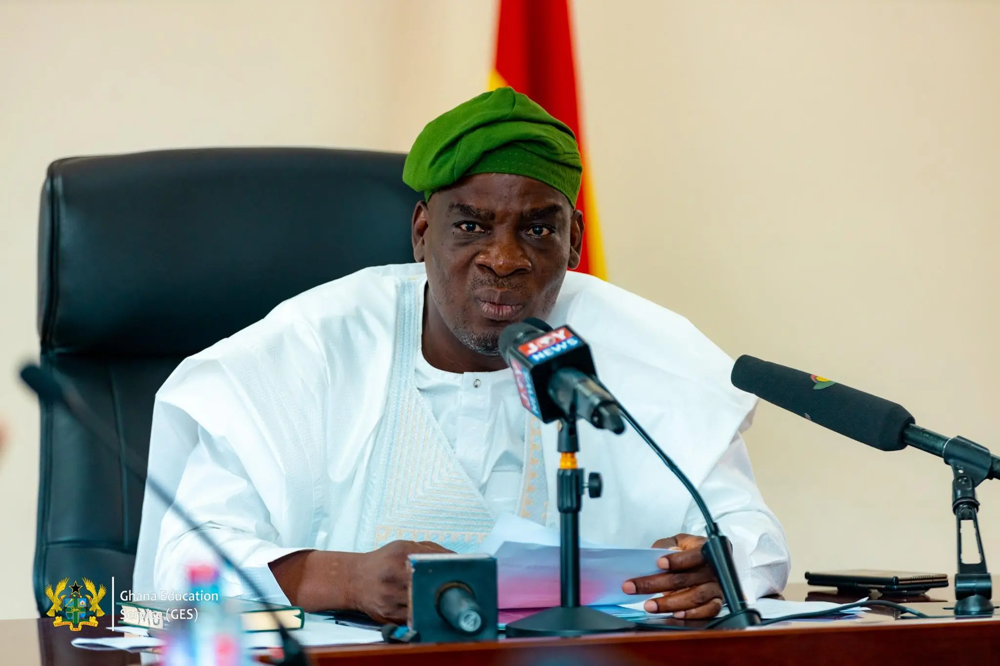 Ghana Education Minister Haruna Iddrisu speaking during an official meeting on education policy.