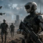 A humanoid robot during testing as experts debate the future role of robotics in military operations.