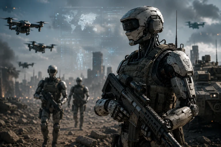 A humanoid robot during testing as experts debate the future role of robotics in military operations.