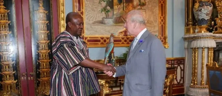 President Mahama and King Charles III during a meeting at Buckingham Palace.