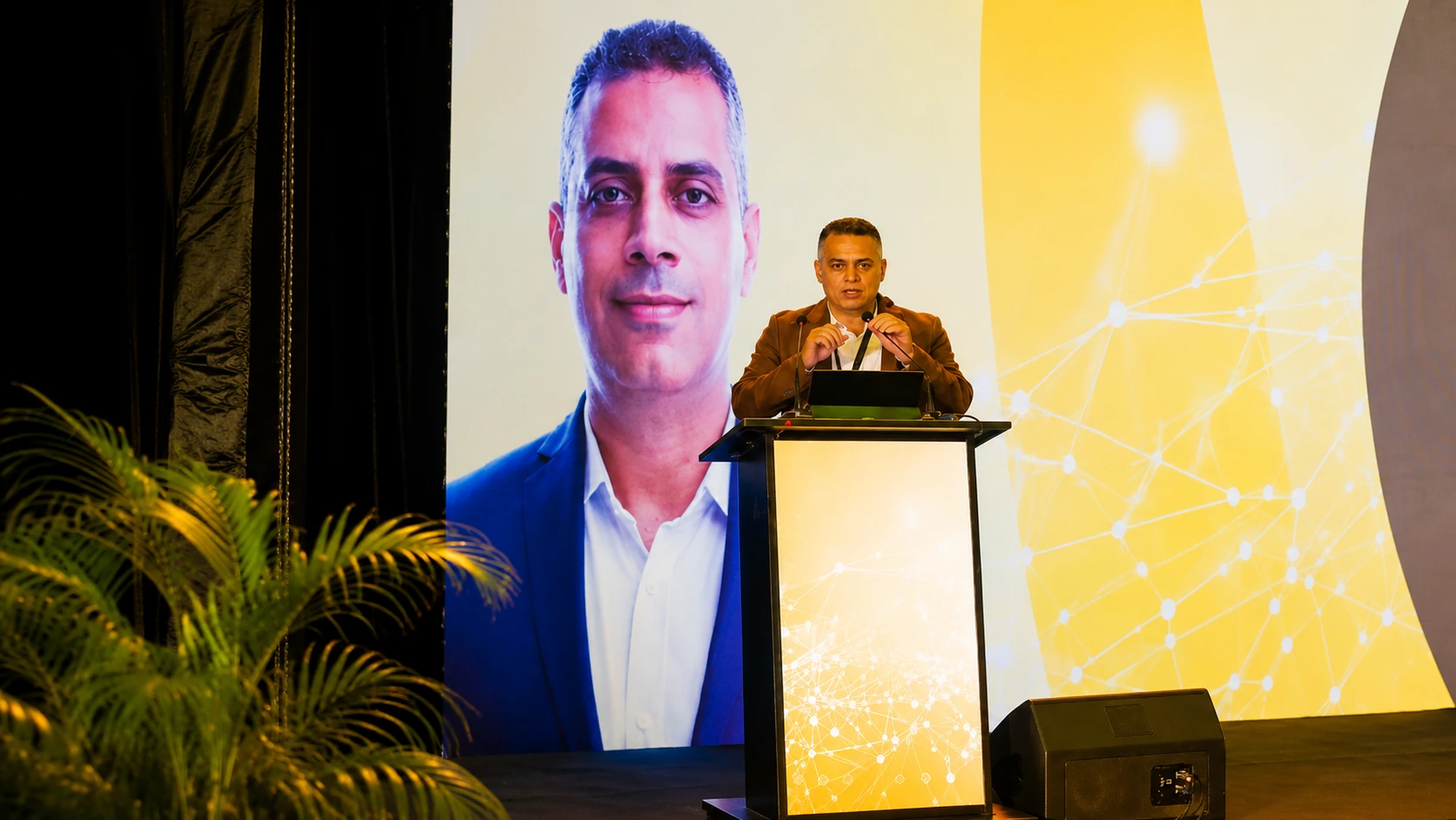 Ibrahim Misto speaks at a digital transformation conference hosted by MTN Ghana, highlighting innovation and digital technology leadership.