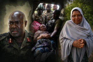 Widow of late Major General Mohammed Idris Alkali after being rescued by Nigerian troops during a military operation.