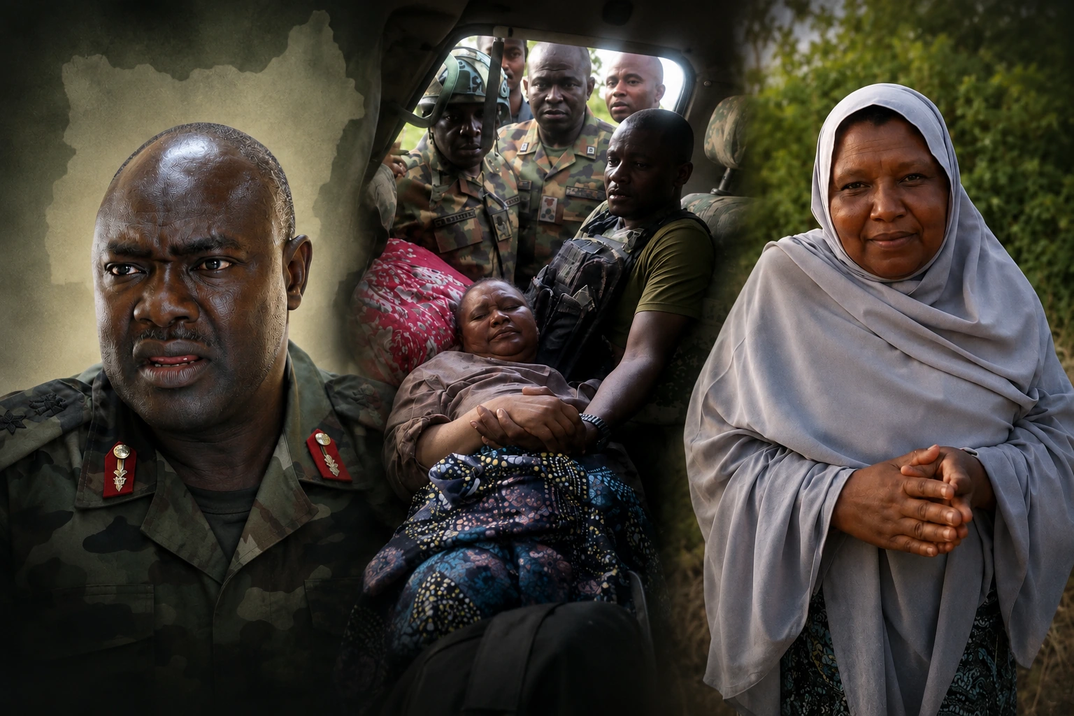 Widow of late Major General Mohammed Idris Alkali after being rescued by Nigerian troops during a military operation.