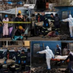 Police and forensic investigators at the scene of a mass shooting in Johannesburg, South Africa