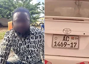 Suspect arrested during a vehicle theft investigation in Kumasi.
