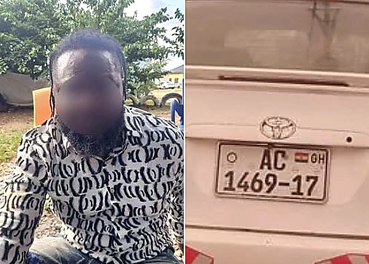 Suspect arrested during a vehicle theft investigation in Kumasi.