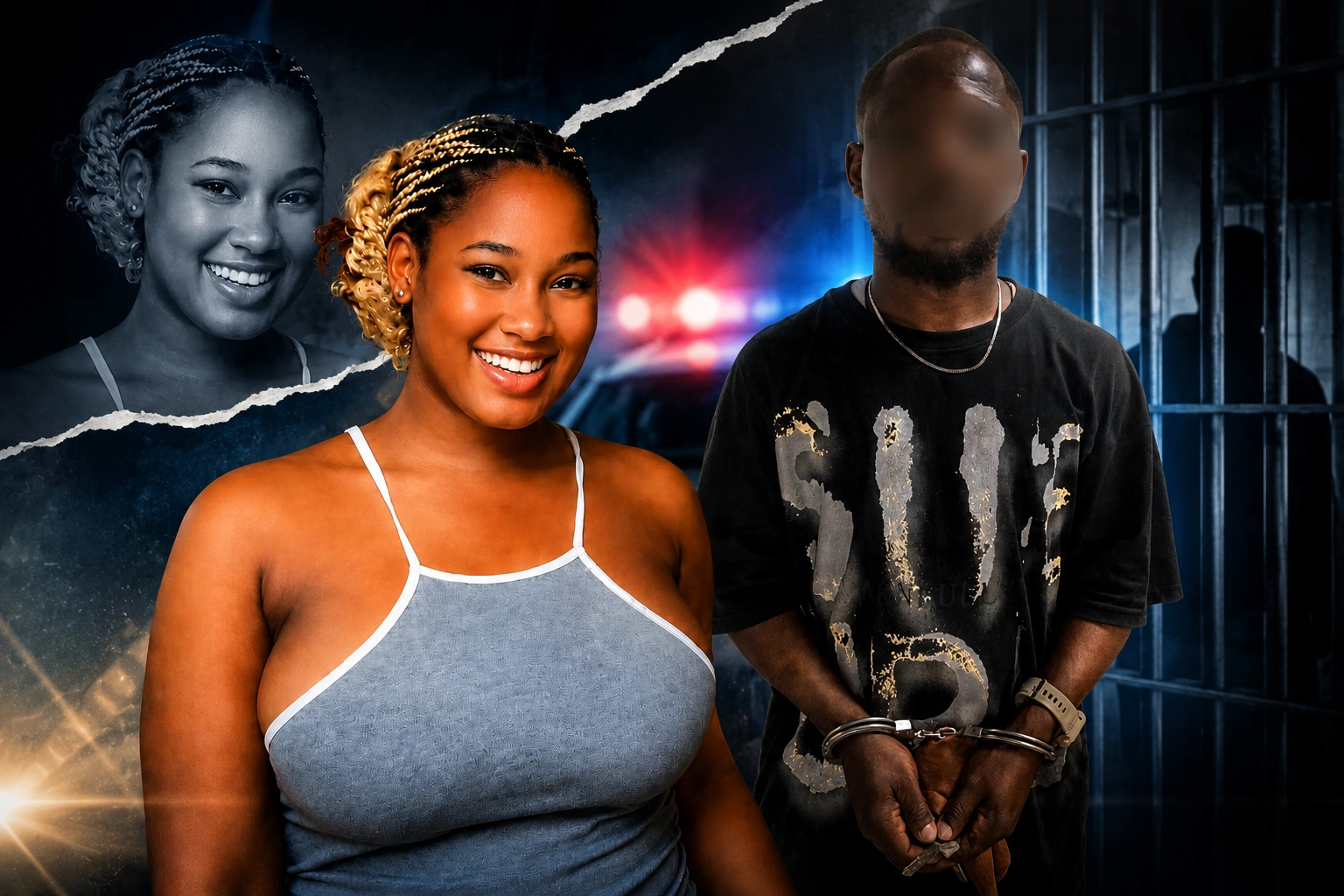Composite image showing UCC student Innocentia Avinu and a suspect in police custody.