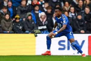 Ghana international Abdul Fatawu celebrates during an international match after completing his permanent move to Ipswich Town.
