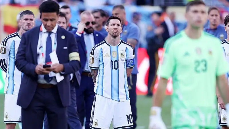 Lionel Messi during the 2026 World Cup trophy presentation.